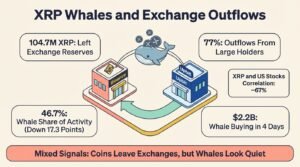 XRP price today illustration showing whales moving 104.7 million XRP off Binance and Upbit