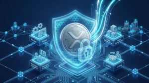 XRP coin surrounded by privacy lock and feature blocks representing XRPL v3.3.0 upgrades
