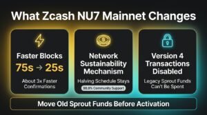 Zcash NU7 mainnet key changes including 25-second blocks, Network Sustainability Mechanism and disabled version 4 transactions